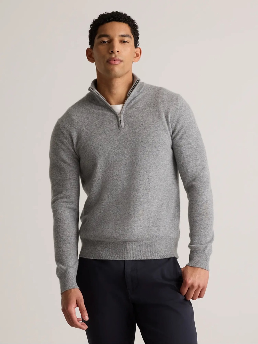 Quince Men's Mongolian Cashmere Quarter-Zip Sweater In Classic Gray -  3XL NWT